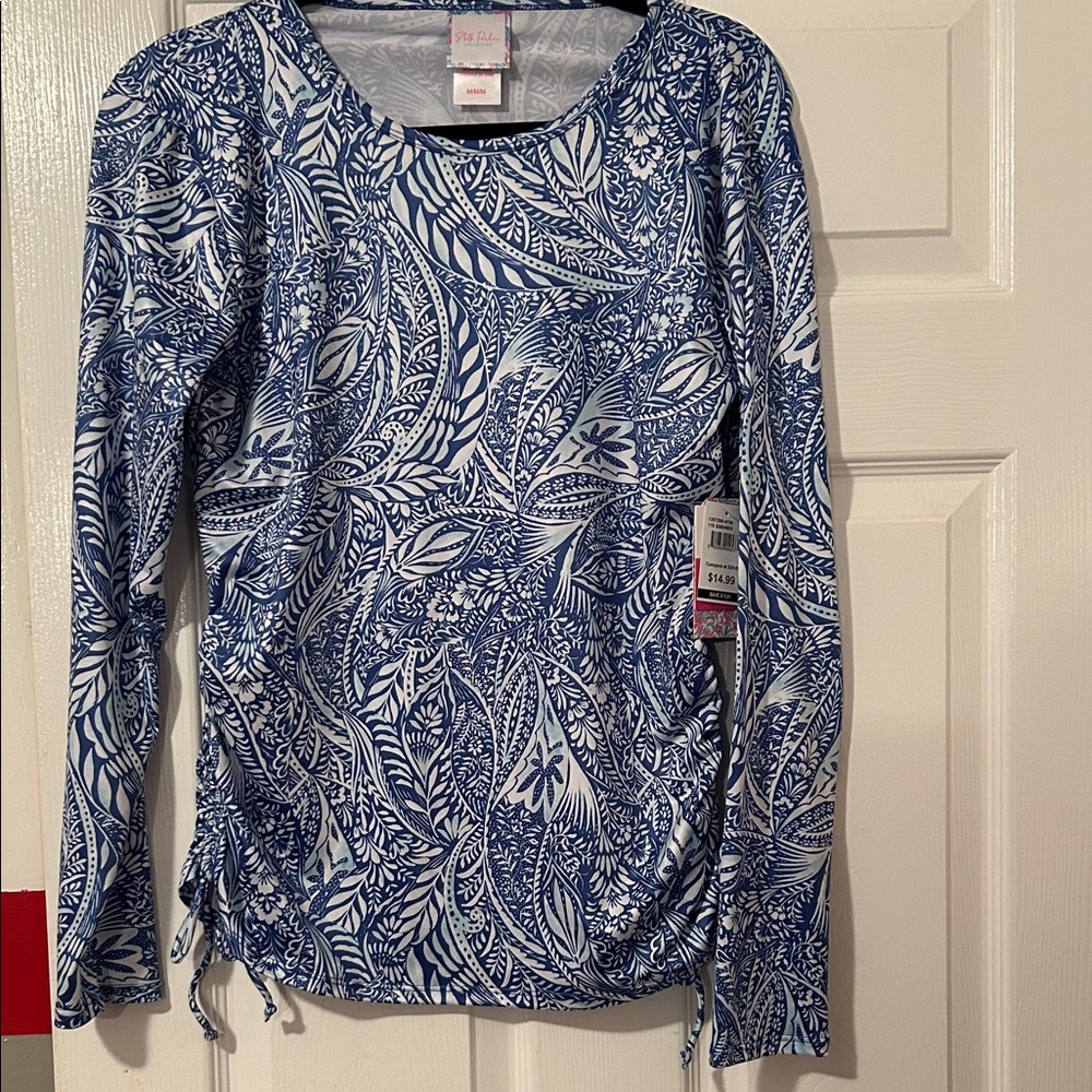 Blue Printed Long-Sleeve Tee by Liz Claiborne
